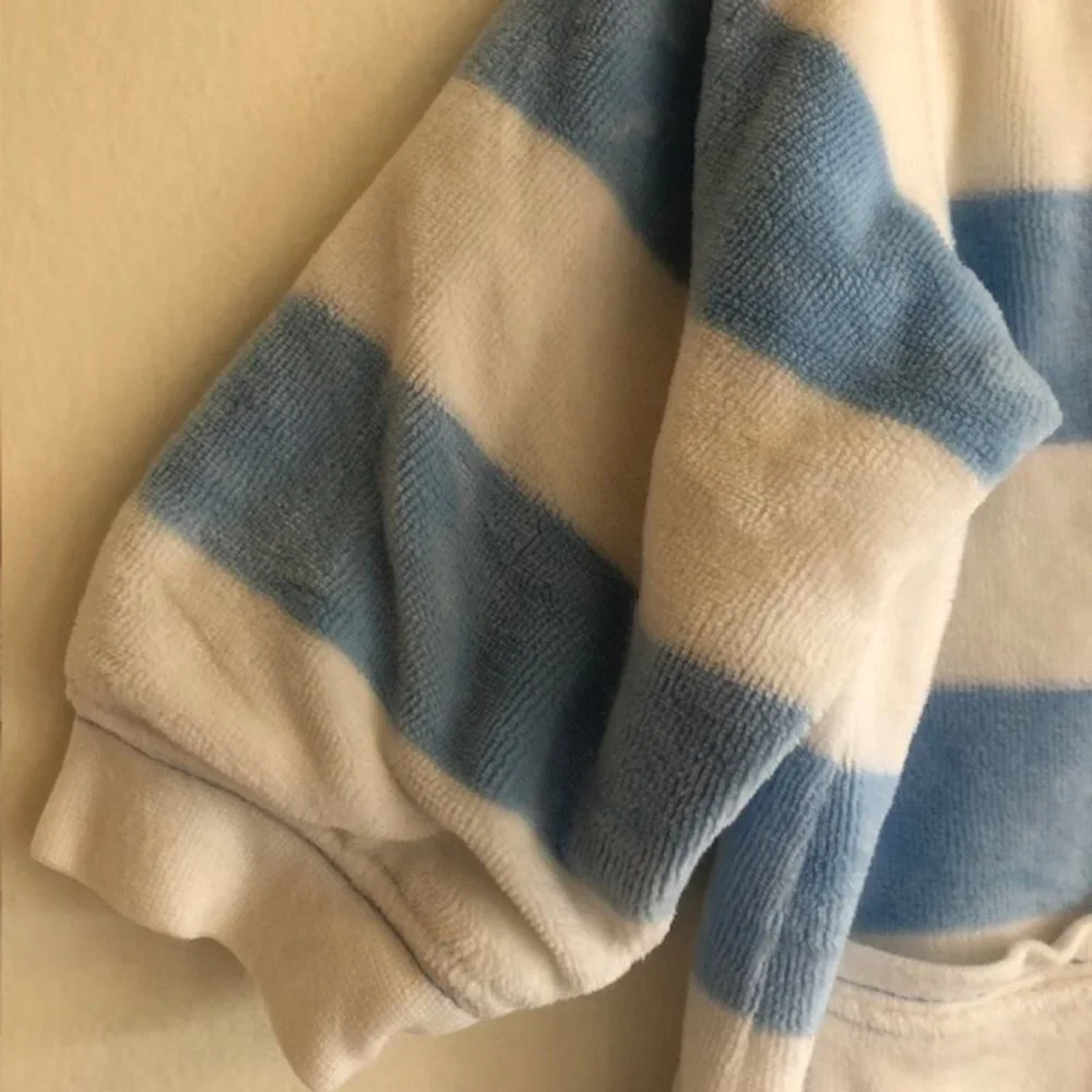 BABY GAP Velour Blue White Stripe Long Sleeve Pocket One Piece 3-6 Mos